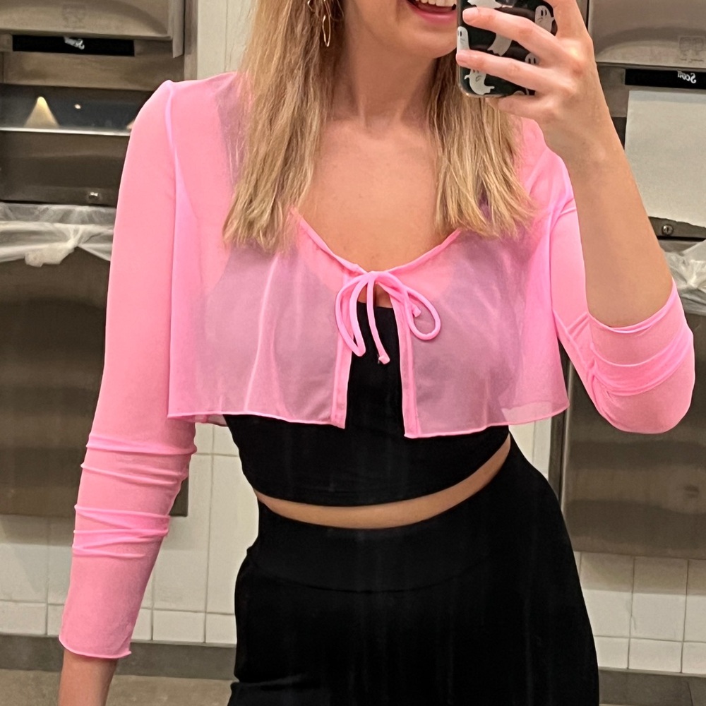 Pink see-thru Crop Top Long sleeve.